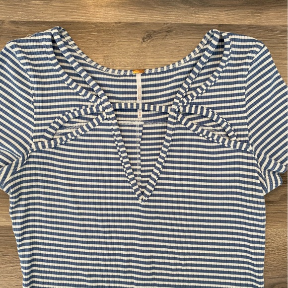 Free People Blue/White Striped Cut Out T Shirt - Picture 3 of 4